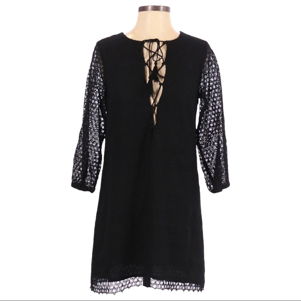 Little White Lies Black Lace-Up Dress XS Urban Outfitters Sheer Lace Cover Up
